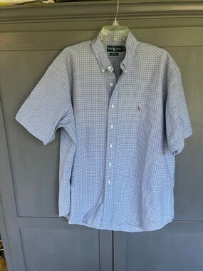 Ralph Lauren Light Blue Micro-Check Short Sleeve Button-Down Shirt